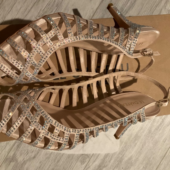 NWT small crystal like heel sling back open toes peep  embellishment high heel s - Picture 3 of 7